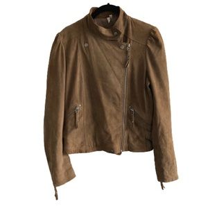 IRO Paris Genuine Goat Leather Brown Biker Jacket Moto Motorcycle Fall Winter